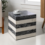 Erosia 15" Contemporary Natural Marble Handmade Cube End Table