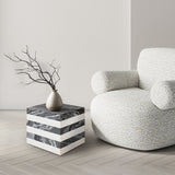 Erosia 15" Contemporary Natural Marble Handmade Cube End Table