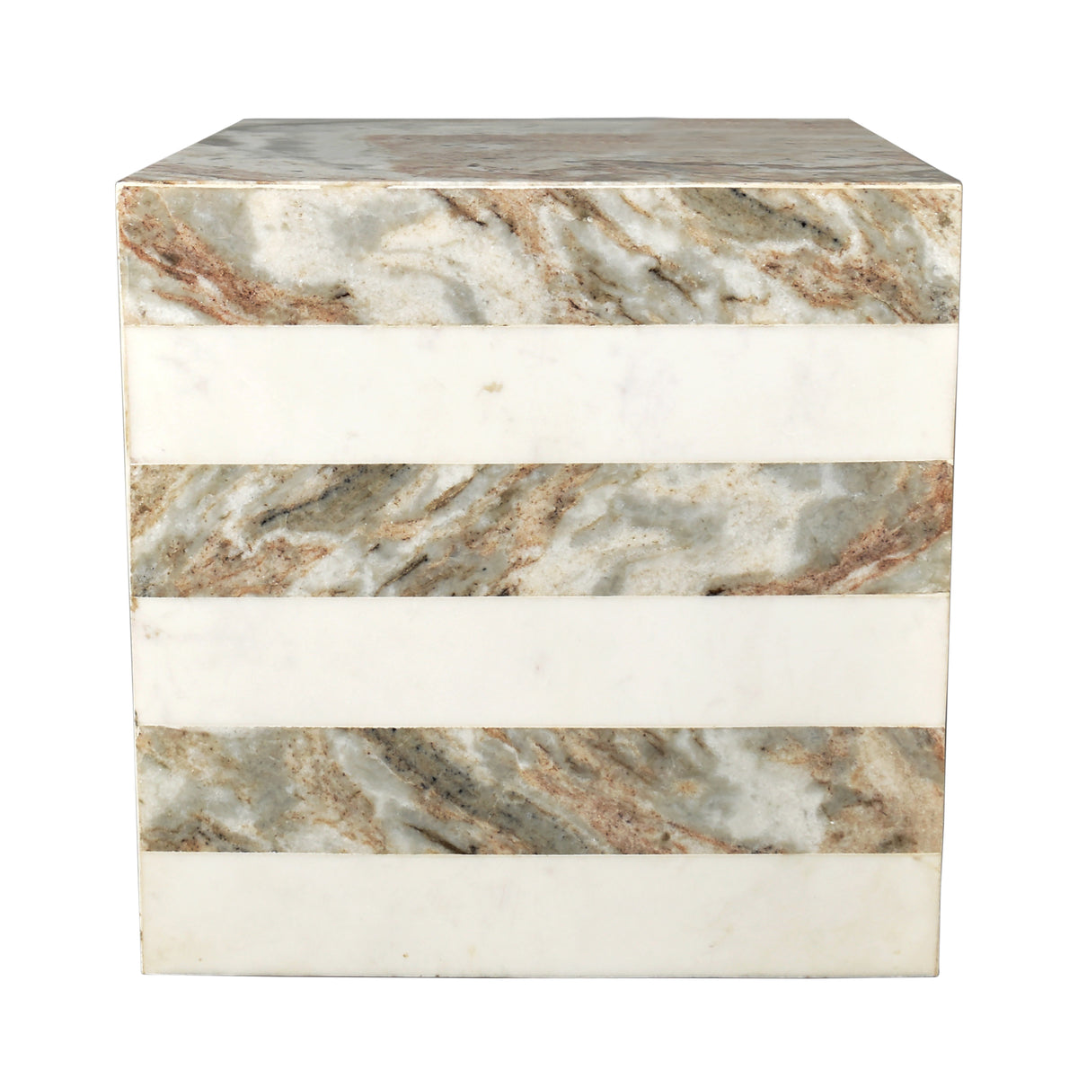 Erosia 15" Contemporary Natural Marble Handmade Cube End Table