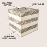 Erosia 15" Contemporary Natural Marble Handmade Cube End Table