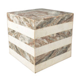Erosia 15" Contemporary Natural Marble Handmade Cube End Table