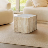 Erosia 15" Contemporary Natural Marble Handmade Cube End Table