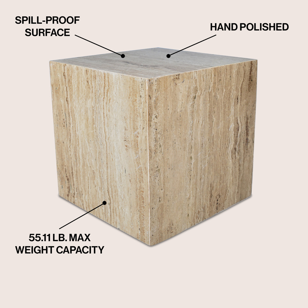 Erosia 15" Contemporary Natural Marble Handmade Cube End Table