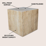 Erosia 15" Contemporary Natural Marble Handmade Cube End Table
