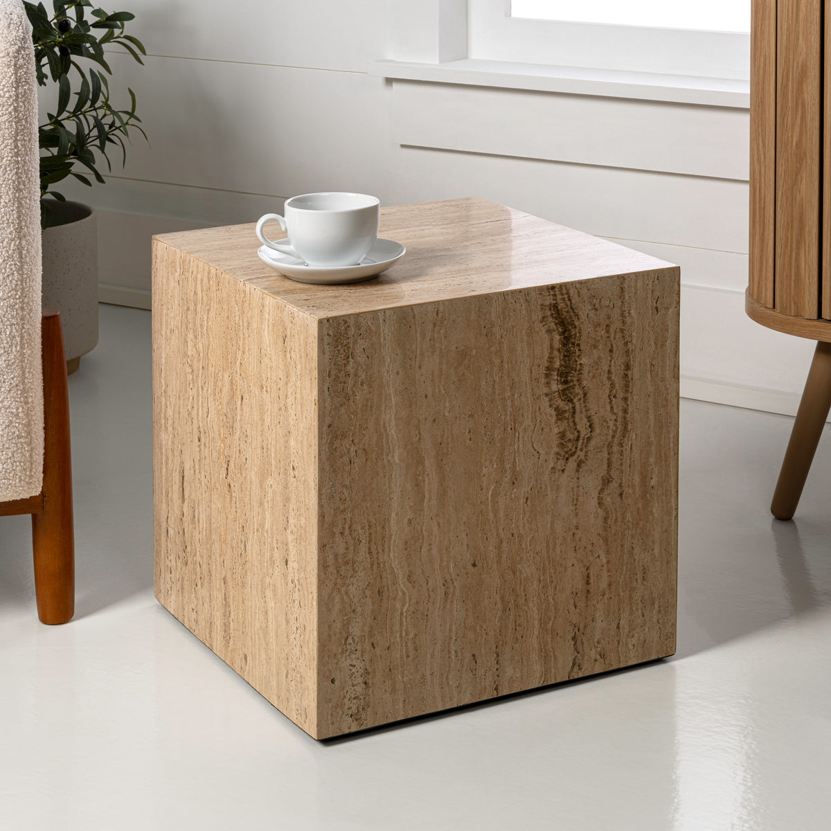 Erosia 15" Contemporary Natural Marble Handmade Cube End Table
