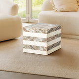 Erosia 15" Contemporary Natural Marble Handmade Cube End Table
