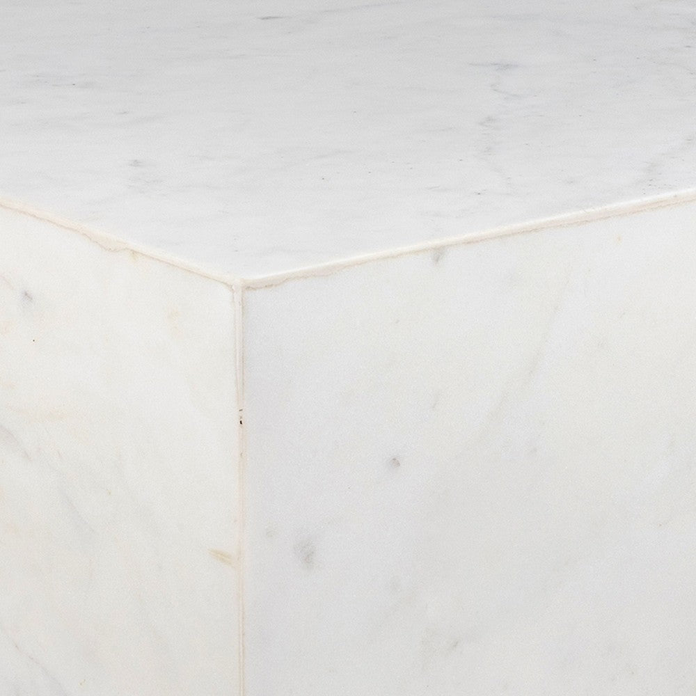 Erosia 15" Contemporary Natural Marble Handmade Cube End Table