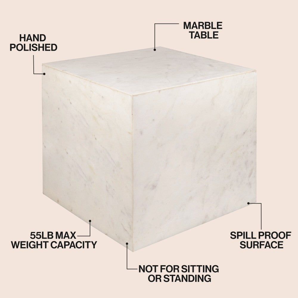 Erosia 15" Contemporary Natural Marble Handmade Cube End Table