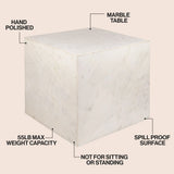 Erosia 15" Contemporary Natural Marble Handmade Cube End Table