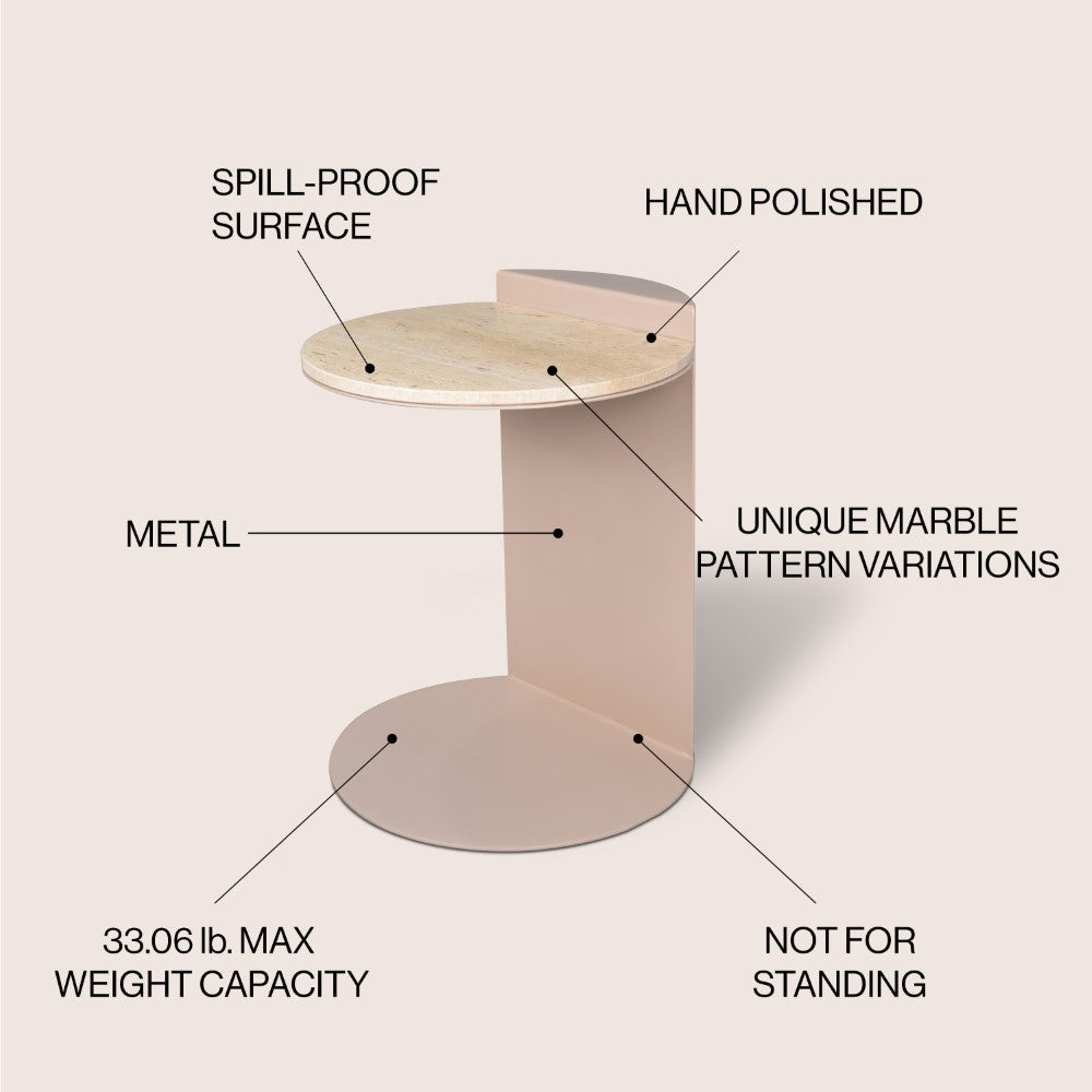 Laurel 20" Contemporary Natural Marble/Metal Handmade C-Shaped End Table