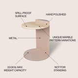 Laurel 20" Contemporary Natural Marble/Metal Handmade C-Shaped End Table