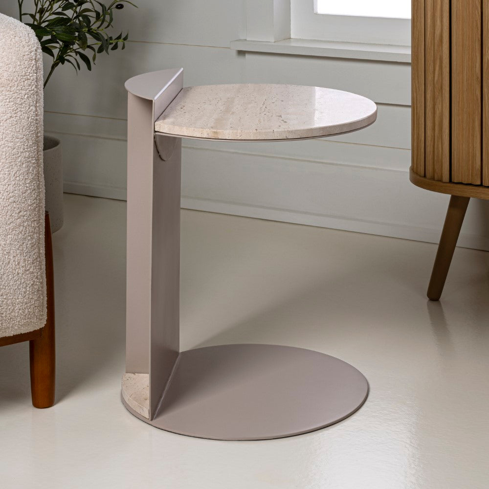 Laurel 20" Contemporary Natural Marble/Metal Handmade C-Shaped End Table