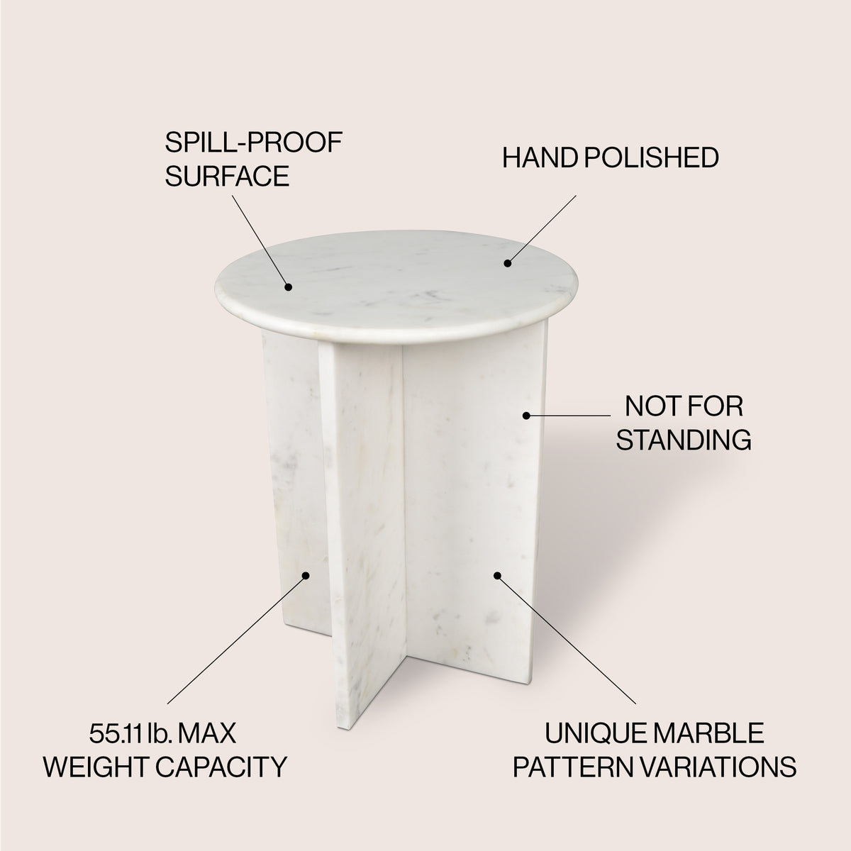 Lippa 17.75" Contemporary Natural Marble Handmade X-Shaped End Table