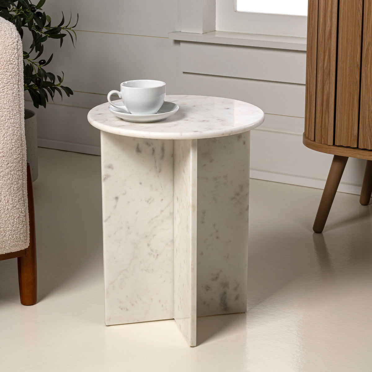 Lippa 17.75" Contemporary Natural Marble Handmade X-Shaped End Table