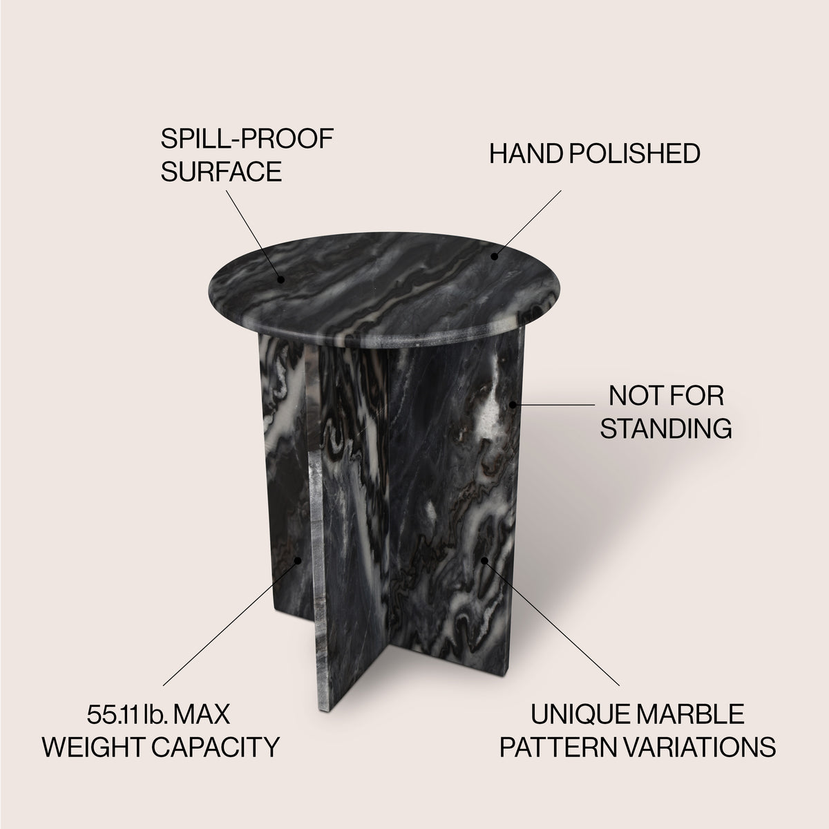 Lippa 17.75" Contemporary Natural Marble Handmade X-Shaped End Table