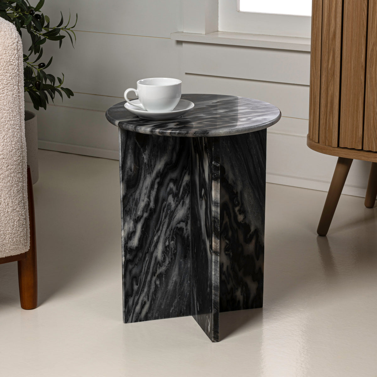 Lippa 17.75" Contemporary Natural Marble Handmade X-Shaped End Table