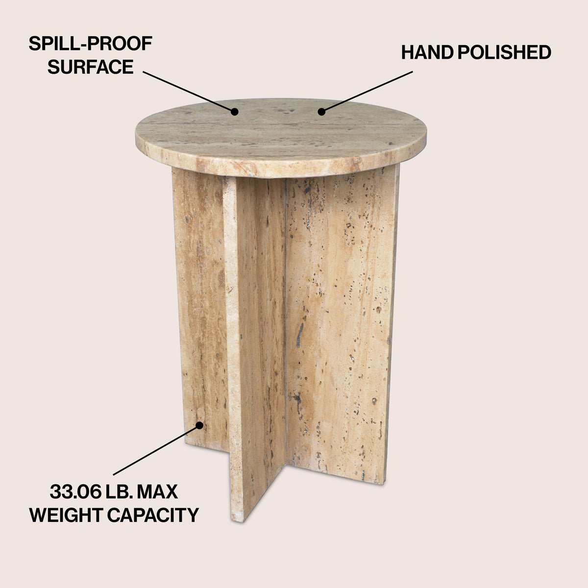 Lippa 17.75" Contemporary Natural Marble Handmade X-Shaped End Table