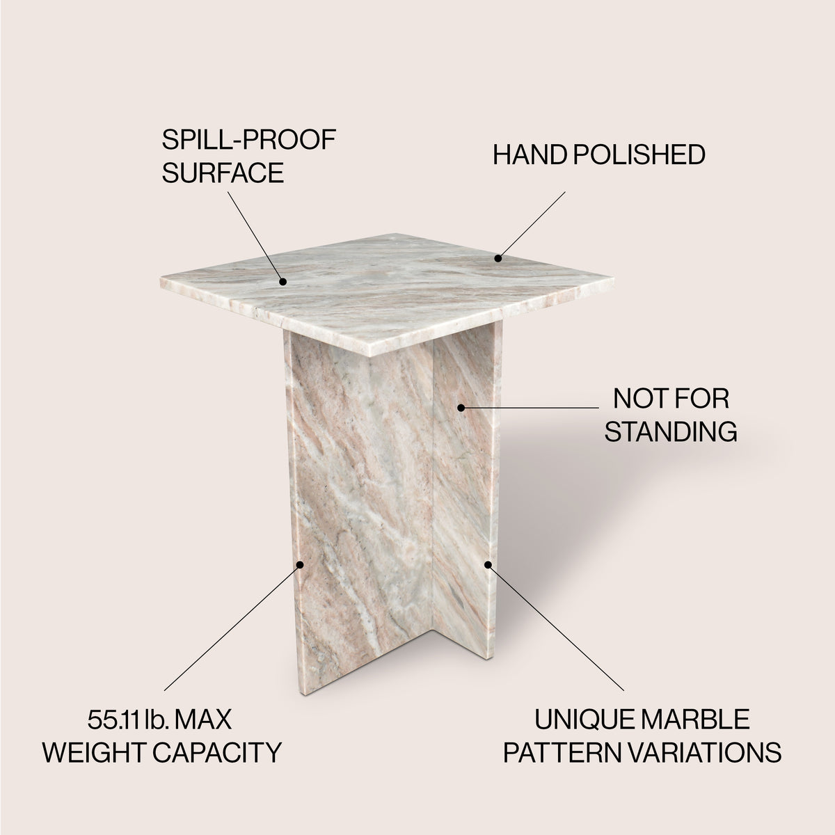 Stone 18.5" Contemporary Natural Marble Handmade T-Shaped End Table