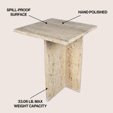 Stone 18.5" Contemporary Natural Marble Handmade T-Shaped End Table