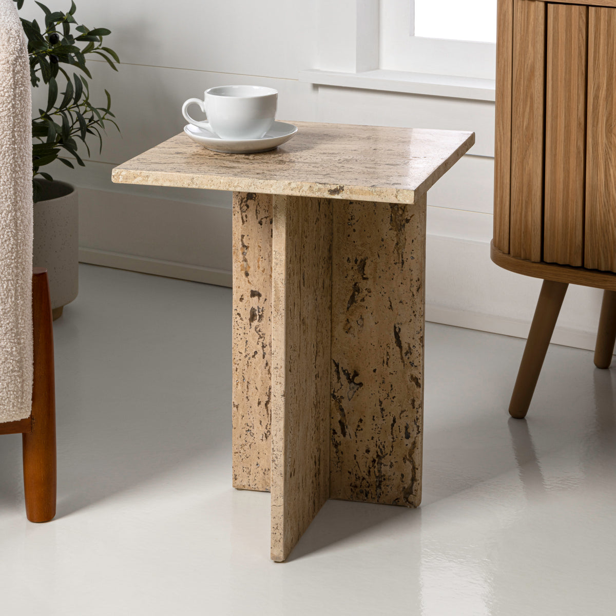 Stone 18.5" Contemporary Natural Marble Handmade T-Shaped End Table