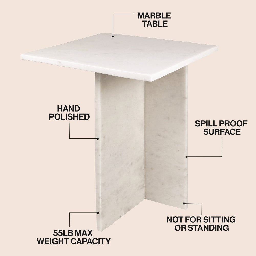 Stone 18.5" Contemporary Natural Marble Handmade T-Shaped End Table
