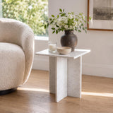Stone 18.5" Contemporary Natural Marble Handmade T-Shaped End Table