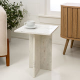 Stone 18.5" Contemporary Natural Marble Handmade T-Shaped End Table