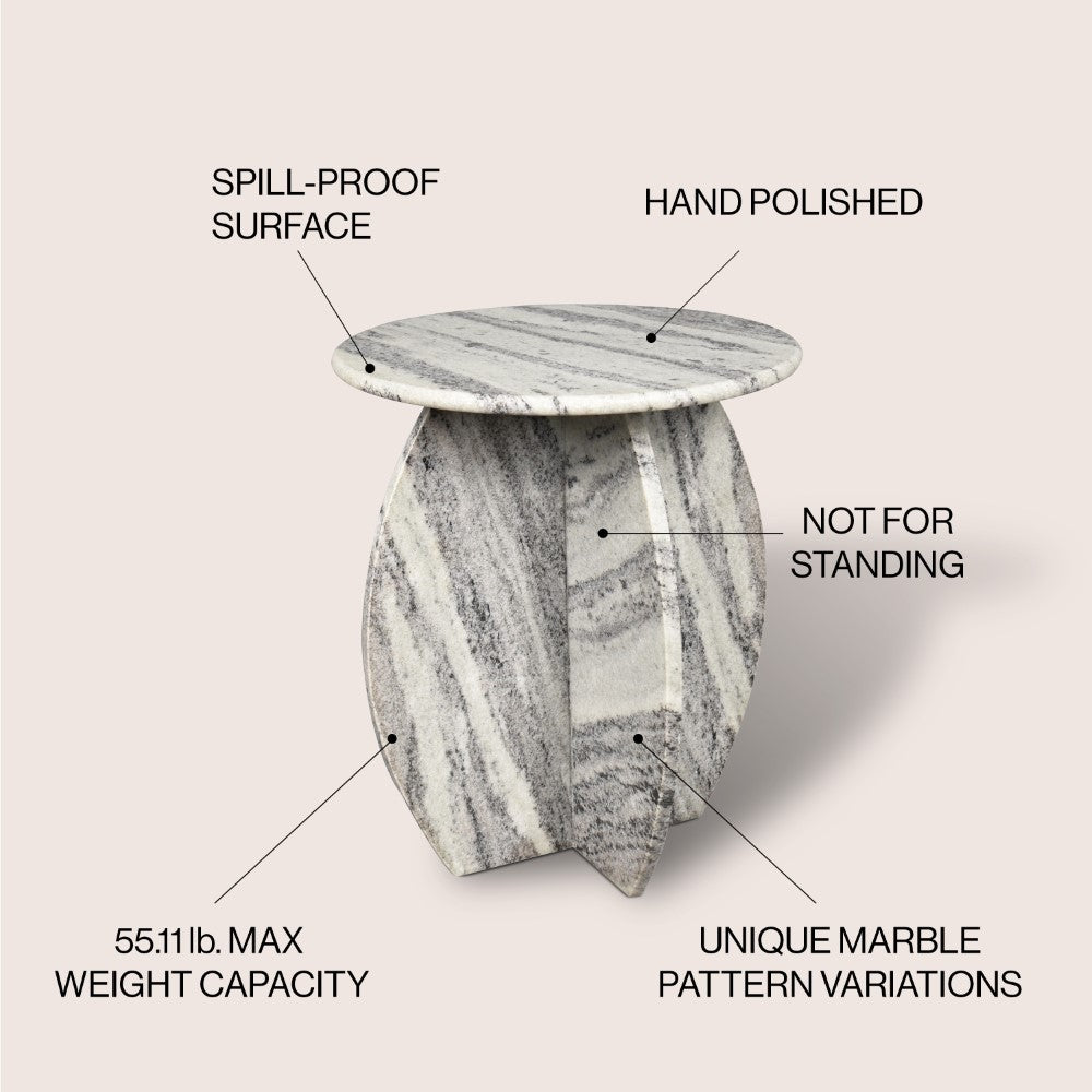 Decorative 17.5" Contemporary Natural Marble Handmade X-Shaped End Table