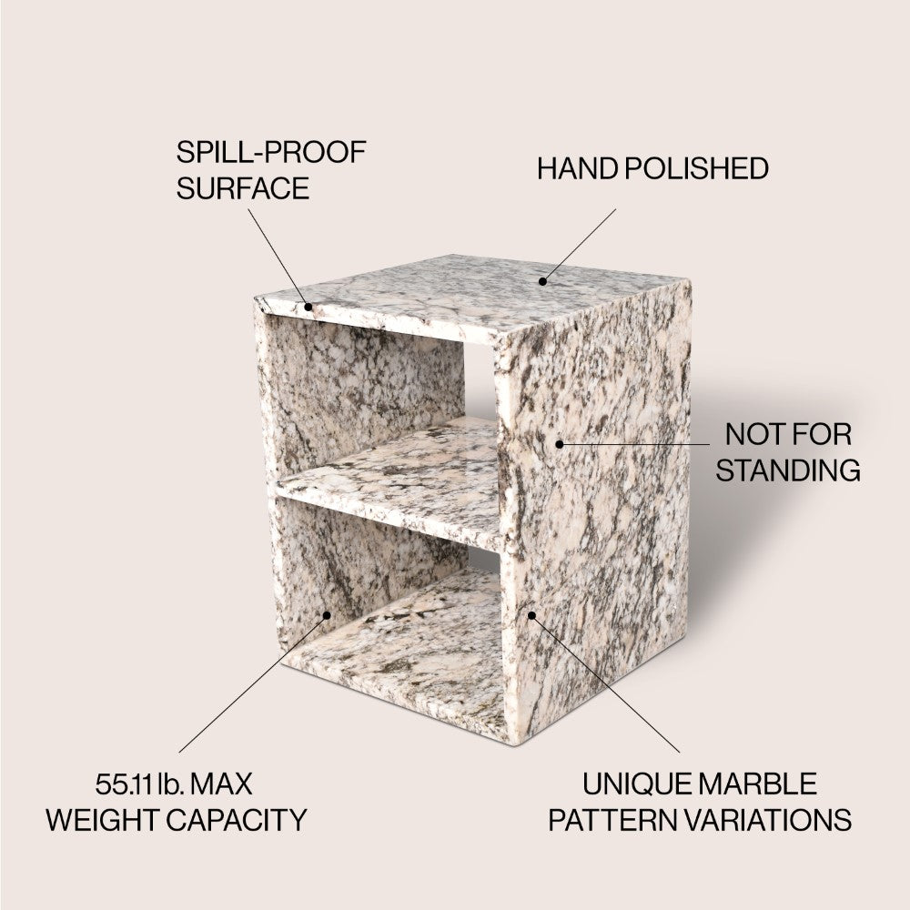 Walker 20" Modern Natural Marble Handmade Rectangular 2-Shelf End Table
