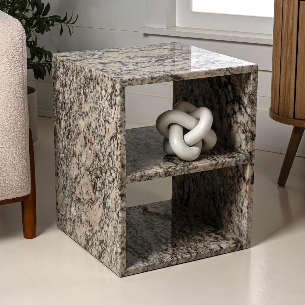 Walker 20" Modern Natural Marble Handmade Rectangular 2-Shelf End Table
