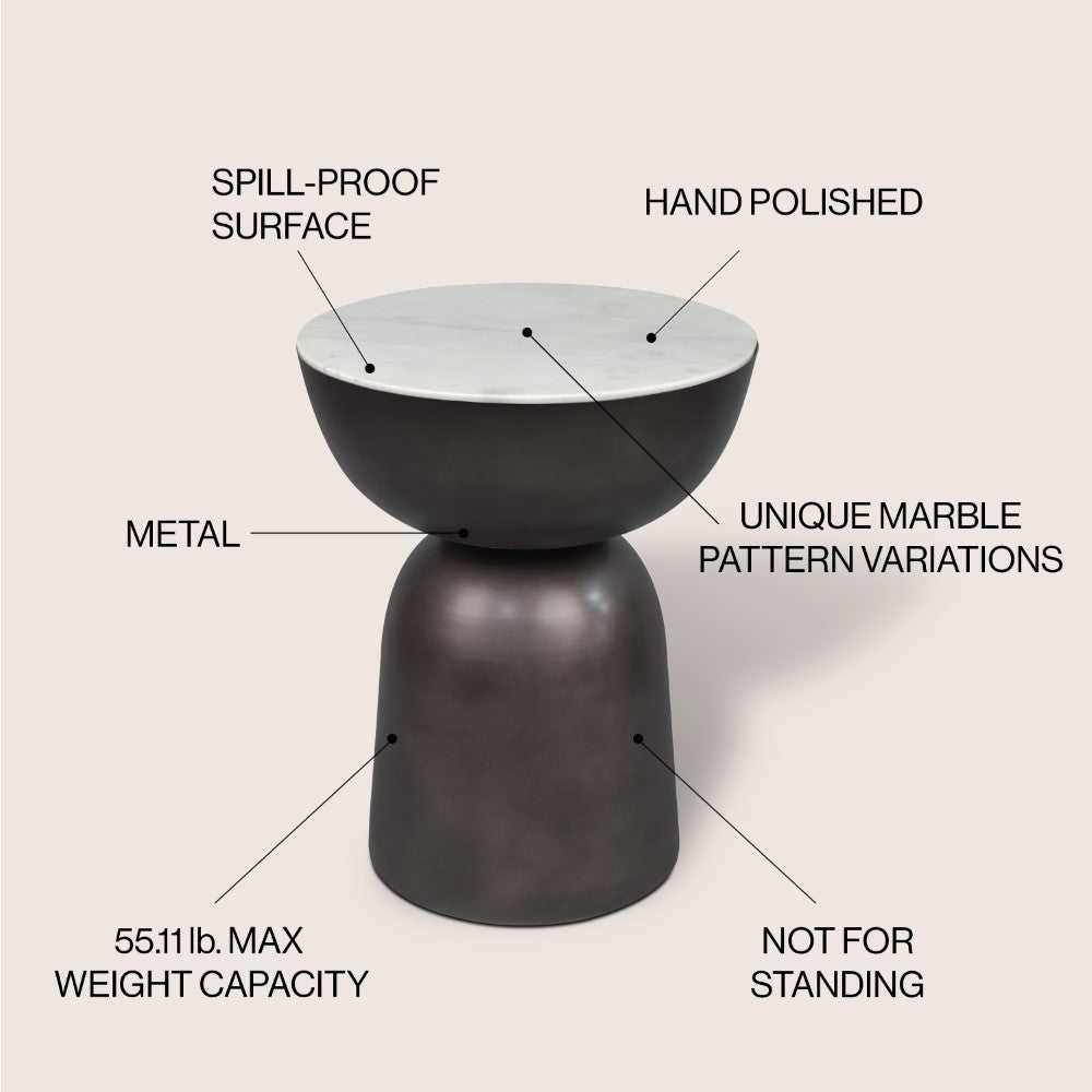 Cone 20" Contemporary Natural Marble/Metal Handmade Hourglass End Table