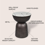 Cone 20" Contemporary Natural Marble/Metal Handmade Hourglass End Table