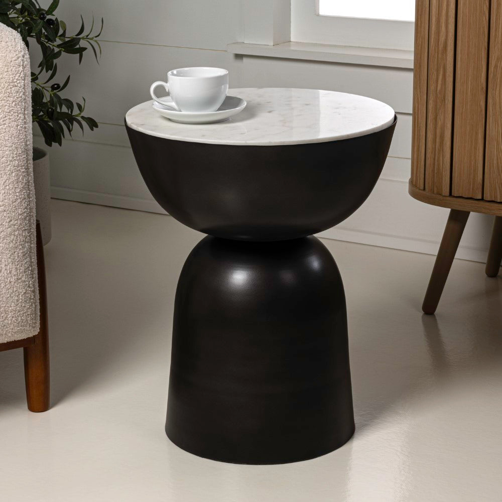 Cone 20" Contemporary Natural Marble/Metal Handmade Hourglass End Table