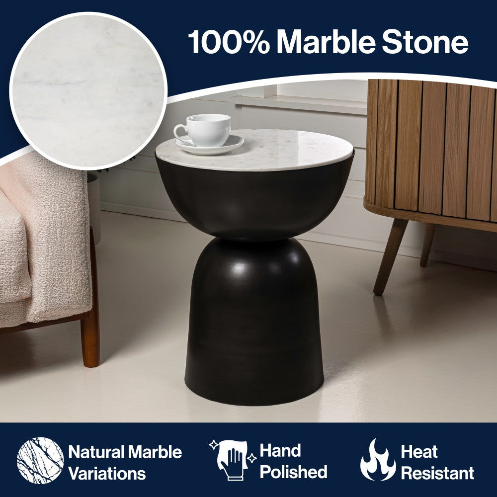 Cone 20" Contemporary Natural Marble/Metal Handmade Hourglass End Table