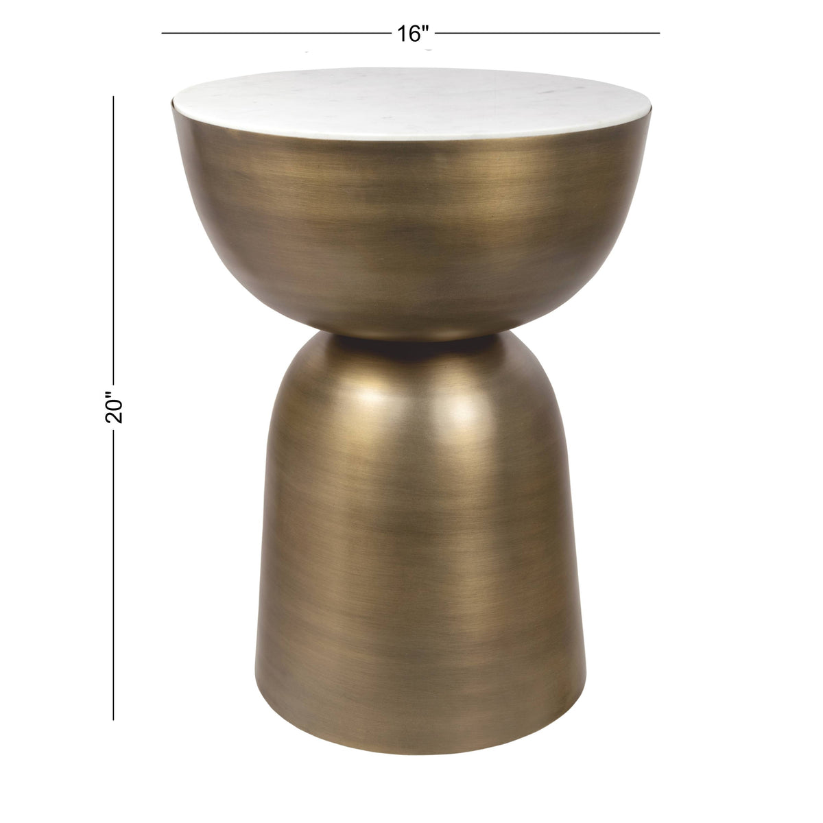Cone 20" Contemporary Natural Marble/Metal Handmade Hourglass End Table