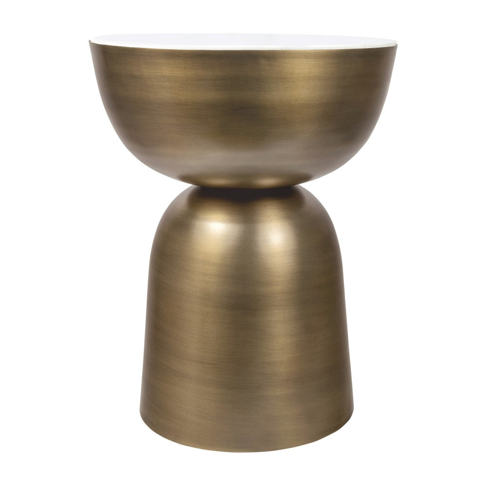 Cone 20" Contemporary Natural Marble/Metal Handmade Hourglass End Table