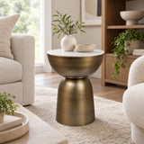 Cone 20" Contemporary Natural Marble/Metal Handmade Hourglass End Table
