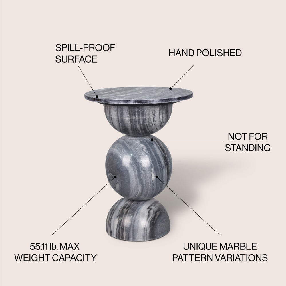 Boho 19" Modern Natural Marble Handmade Stacked Round Pedestal End Table
