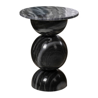Boho 19" Modern Natural Marble Handmade Stacked Round Pedestal End Table
