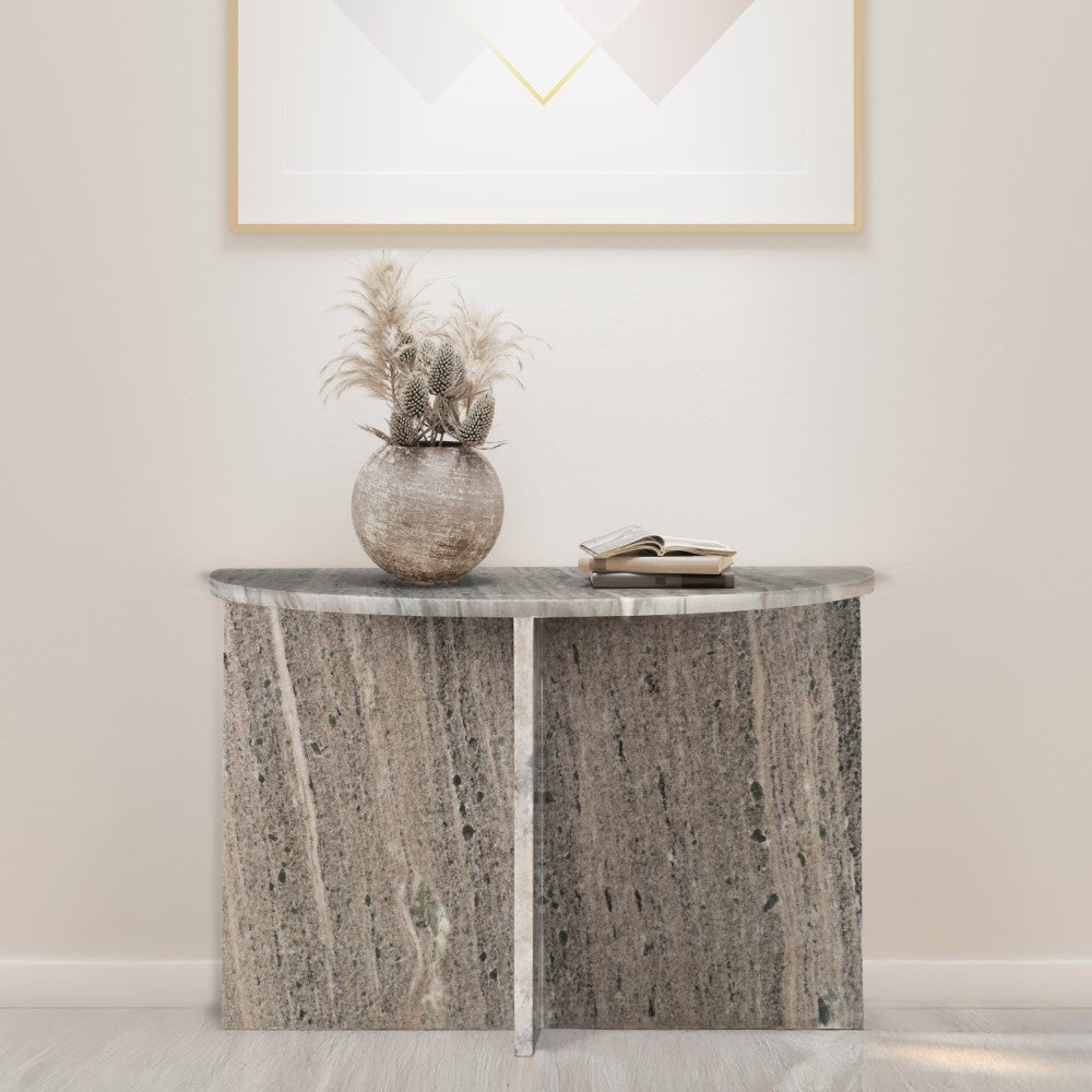 Yarrow 20" Art Deco Minimalist Natural Marble Handmade Demilune Side Table