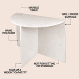Yarrow 20" Art Deco Minimalist Natural Marble Handmade Demilune Side Table