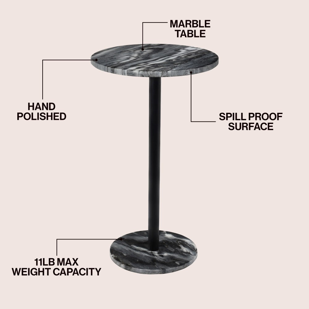 Birch 22.25" Contemporary Natural Marble/Metal Pedestal Drink Table