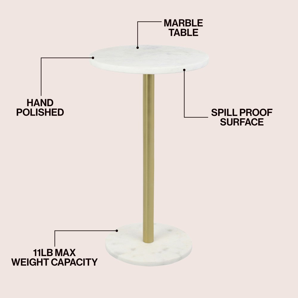 Birch 22.25" Contemporary Natural Marble/Metal Pedestal Drink Table