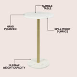 Birch 22.25" Contemporary Natural Marble/Metal Pedestal Drink Table