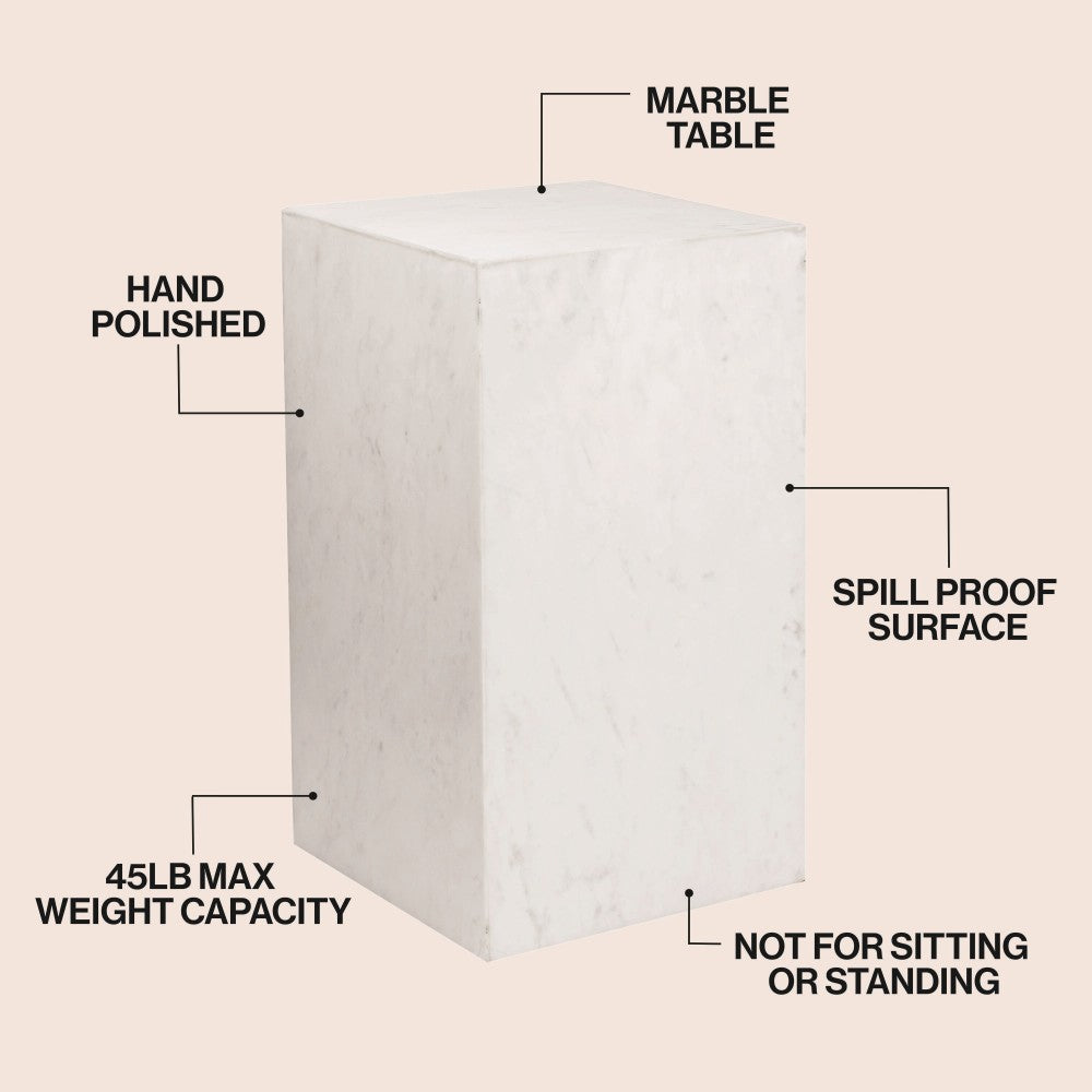 Reed 18" Contemporary Solid Natural Marble Handmade Square Plinth Block Pedestal End Table