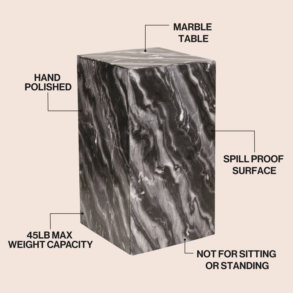Reed 18" Contemporary Solid Natural Marble Handmade Square Plinth Block Pedestal End Table
