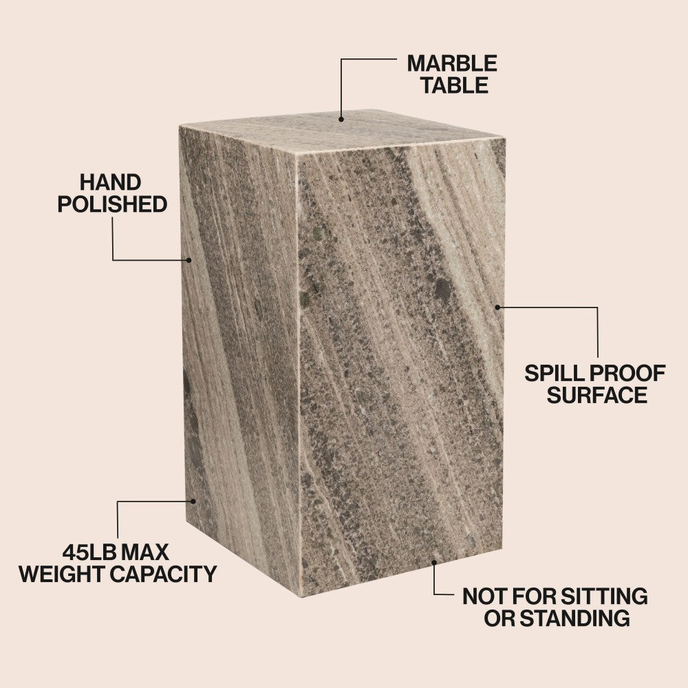 Reed 18" Contemporary Solid Natural Marble Handmade Square Plinth Block Pedestal End Table
