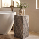 Reed 18" Contemporary Solid Natural Marble Handmade Square Plinth Block Pedestal End Table