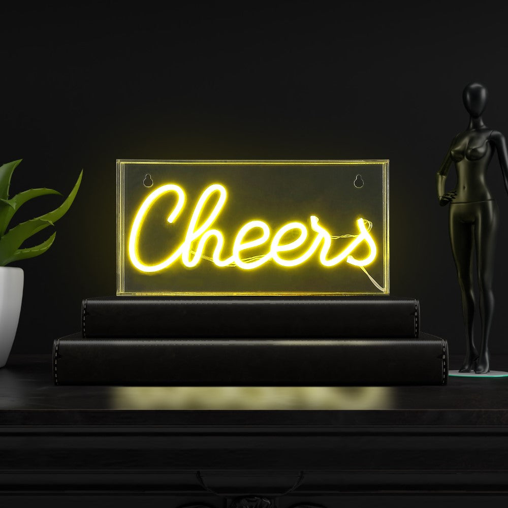 Clis 11.8" Contemporary Glam Acrylic Box USB Operated LED Neon Light, Yellow