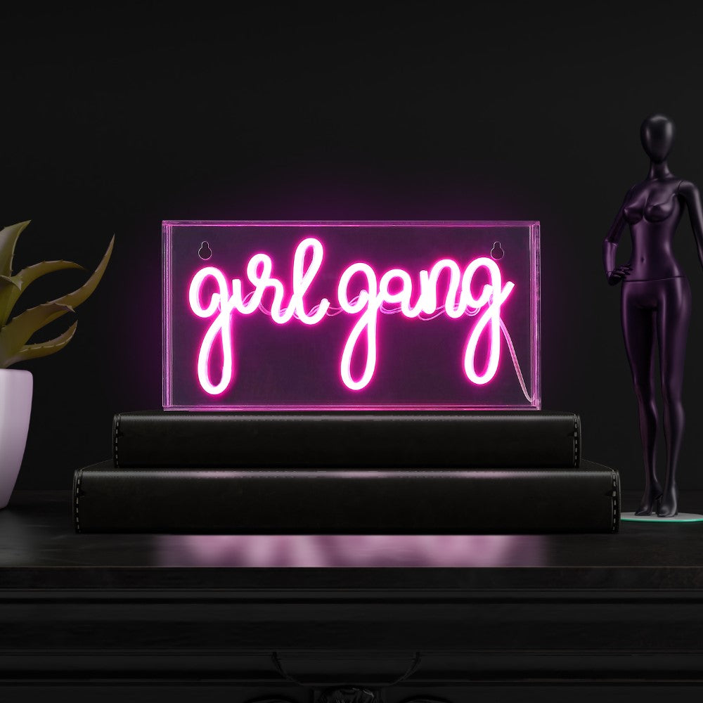Trioyi Gang 11.88" Contemporary Glam Acrylic Box USB Operated LED Neon Light, Pink